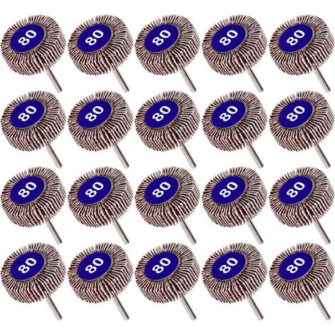 Lot de 20 roues à lamelles grain 80 Papier abrasif pour ponçage et polissage Diamètre 32mm, épaisseur 11mm, toile émeri (1/5)
