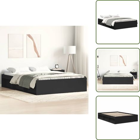 The Living Store Bettgestell Schwarz 140x200 cm - Bettsofa - Doppelbett - Massivholzbette - Bettkasten - Schwarzes Bett