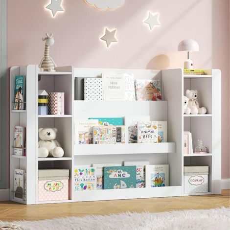 MEUBLIV Bibliothèque enfant 140 x 30 x 95 cm blanche – rangement ouvert, 2 colis (1/5)