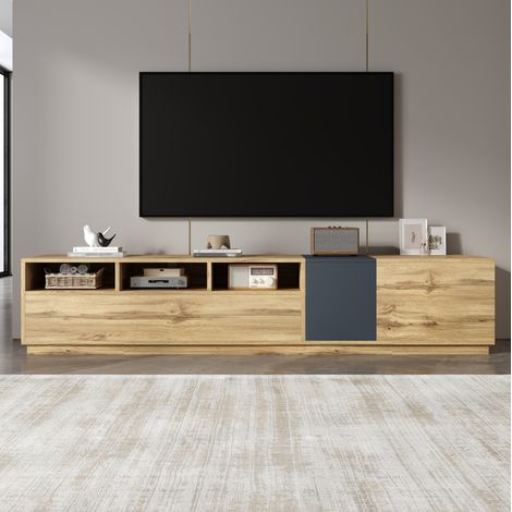 Mueble TV 170x30x30,5 cm blanco alto brillo con 3 puertas y 2 cajones (1/5)