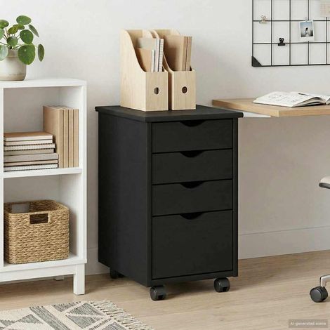 vidaXL Mobile con Ruote Nero 34 x 39 x 56 cm Legno di pino