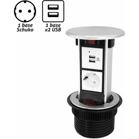 Regleta retráctil 1 base schuko 2 USB (1/4)