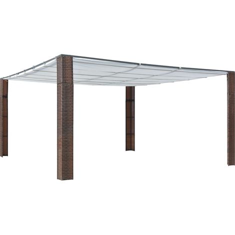 Gazebo con Tetto in Polyrattan 400x400x200cm Marrone e Crema vidaXL (1/4)
