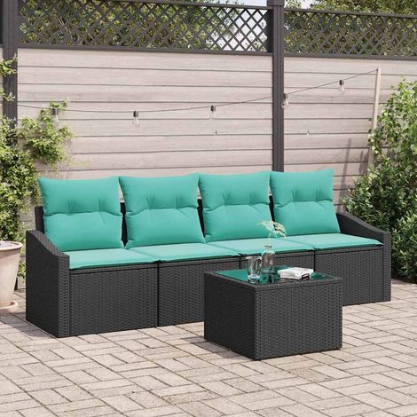vidaXL Ensemble de Canapés 5 pcs Noir et turquoise polyrotin (1/5)