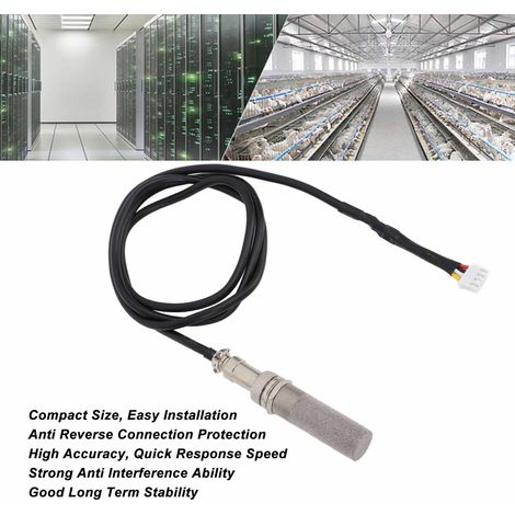 Sensor de temperatura y humedad de aluminio, precisión ±0,3 ℃, ±3 % de humedad, amplio rango de -40 a 125 ℃, 0-100 % de humedad, monitoreo remoto, para invernaderos y oficinas. (1/5)