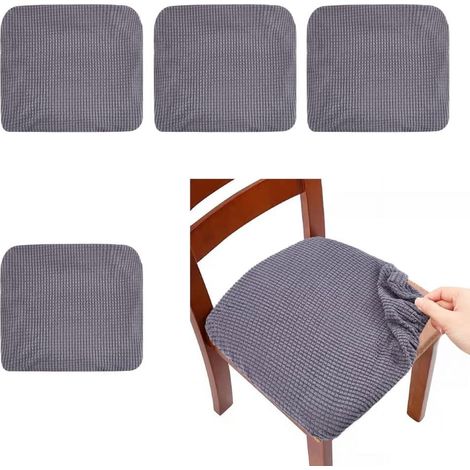 Housse De Siege - Polyester Extensible - Pour Chaise Salle A Manger - Protection Contre Rayures Et Salissures - Gris Foncé - Lot De 4 (1/5)