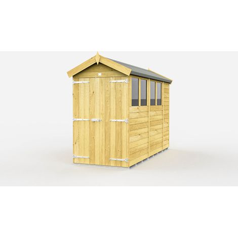 4 x 10 Feet Apex Shed - Double Door With Windows - Wood - L302 x W118 x H217 cm