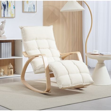Sillón balancín reclinable con reposapiés cómodo crema OKMYHOME (1/3)