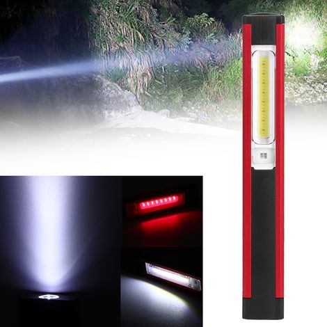 Lampe torche LED COB, lampe de travail magnétique portable d'urgence pour l'extérieur, lampe torche rechargeable USB, lampe d'inspection avec voyant d'avertissement, lumière rouge/blanche, lumière rou (1/5)