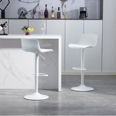 Tabouret de bar en métal blanc, pivotant 360°, dossier ergonomique et assise rembourrée (1/5)
