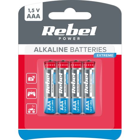 Piles alcalines AAA LR03 R3 LR3 (4 pièces) 1,5 V Rebel Extreme (1/2)