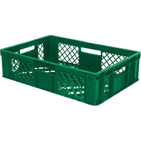 BRB 90 Stück Eurobehälter durchbrochen/Bäckerkiste, LxBxH 600x400x150 mm, PE-HD, lebensmittelecht, Palettenware (grün)
