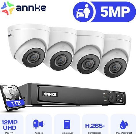 ANNKE 8CH Kit Caméra de Surveillance NVR 4×5MP Caméra IR Vision Nocturne Alarme Email IP67 Accès Distance Kit Vidéosurveillance Caméra - 1TB HDD (1/5)