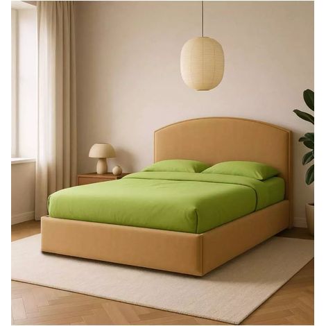 letto matrimoniale contenitore "moon" in tessuto arancione 160x190 cm (1/4)