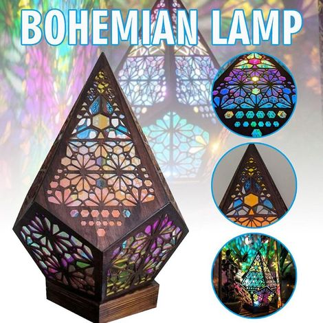 Projecteur d'étoiles LED colorées / lampe de chevet en bois (1/5)