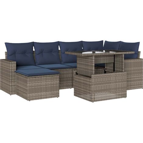 7-teiliges Gartensofa-Set mit Kissen, grau, Polyrattan vidaXL (1/5)