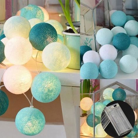 2,3 Mètres 20 Lumière Couleur Boule de Coton Couleur Boîte à Piles Pendentif Guirlande Lumineuse, Bleu (1/3)
