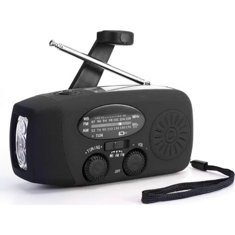 Radio solaire portable avec météo AM/FM/NOAA, générateur de manivelle, batterie externe rechargeable de 2000 mAh, chargeur USB pour téléphones portabl