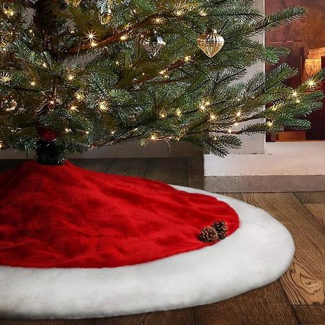 Tapis de sapin de Noël en velours rouge et blanc, thème traditionnel de Noël, idéal pour les décorations de saison, matière pelucheuse extra épaisse pour plus de douceur et de chaleur (1/5)