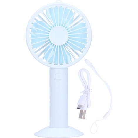 Handheld Electric Fan 4‑Blade 3‑Speed Adjustable USB Rechargeable Cooling Tool with BaseWhite (1/5)