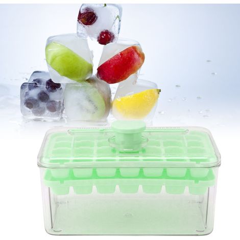 Eiswürfelform aus Silikon für den Kühlschrank. Eiswürfel lassen sich durch einfaches Drücken einfrieren und mit einem Klick entnehmen. Elegantes, zweilagiges Design in Grün. (1/5)
