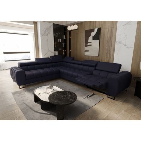 Ecksofa Schlafsofa BASTIEN RELAX in Stoff Terra Dunkelblau Ottomane Links (1/4)