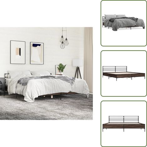 Bettgestell Braun Eichen-Optik 200x200 cm Holzwerkstoff Metall - Holzbettwagen - Doppelbett - Eiche Optik - Massivholzbette - Boxspringbett (1/5)