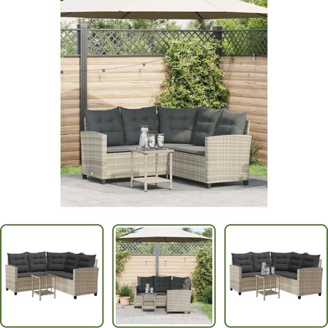 L-Form - Gartensofa in L-Form mit Tisch und Kissen Hellgrau Poly Rattan (1/5)