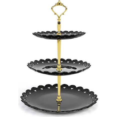 Présentoir à cupcakes à 3 étages, 35 cm de hauteur, gain de place, léger, idéal pour les fêtes et festivals (noir). (1/5)