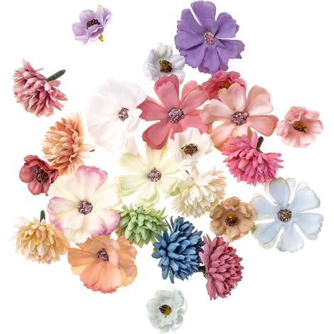 Fleurs décoratives en tissu colorées, 24 pièces.