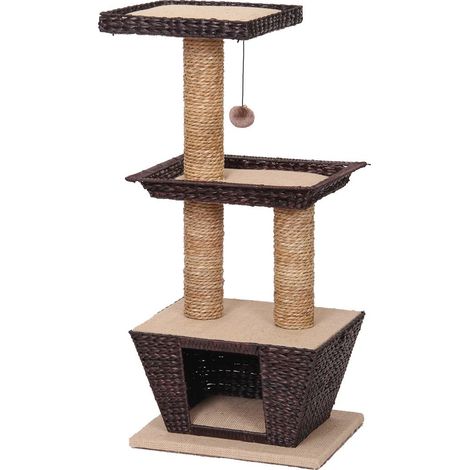 Griffoir haut modèle Bettula naturel à 2 étages avec pendentif pour chats