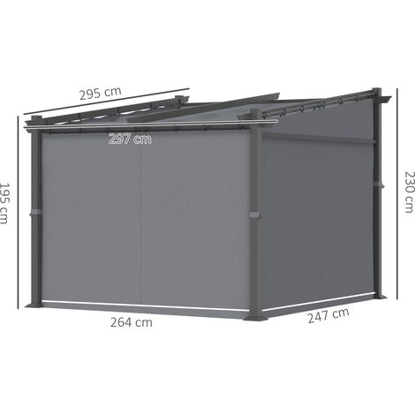 Pergola 2,97 x 2,95 m, pavillon hydrofuge avec pare-soleil, panneaux latéraux, couverture de terrasse, polyester, gris foncé (1/5)