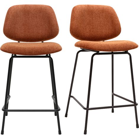 Taburetes de bar en tela de terciopelo texturizado efecto tierra quemada y metal H66.5 cm BARNET (lote de 2) (1/4)