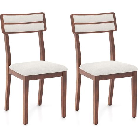 COSTWAY Set di 2 Sedie da Pranzo Moderne, Sedie Cucina in Tessuto con Schienale Inclinato, Gambe in Legno di Gomma e Seduta mbottita, Portata 180 kg, Ideale per Sala da Pranzo, Soggiorno (Marrone) (1/5)