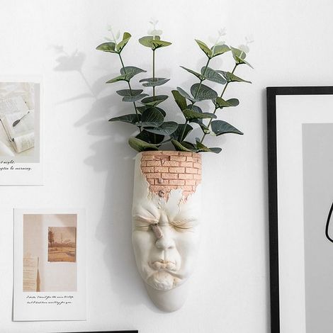 Vase Murale Visage Humain Abstrait - Décor Murale pour Fleurs Fraîches ou Artificielles - En Résine - Design Moderne et Sculptural - 1 Pièce (1/3)