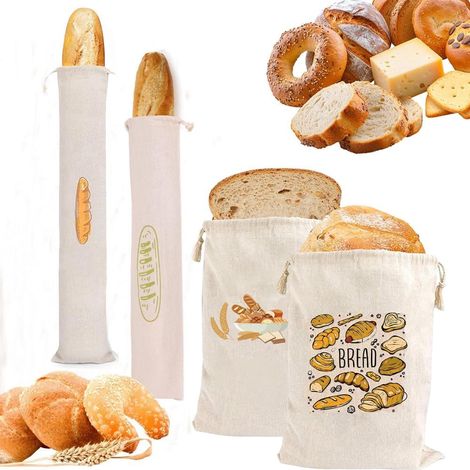 Sacs à Pain en Lin 3PCS Bread Bag Réutilisable Sac a Pain Tissu Longue Conservation Biologique Poche à Pain Grande avec Cordon de Serrage Sac de Rangement pour Pain Fruits Légumes (1/5)