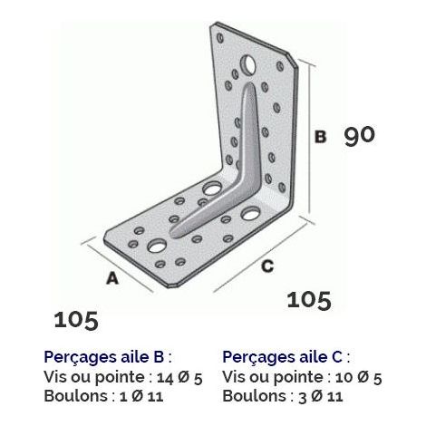 Simpson Strong Tie – Connecteur coudé ABR105 en acier galvanisé 3mm – Dimensions 105x105x90mm – Assemblage bois-béton – Capacité de charge élevée