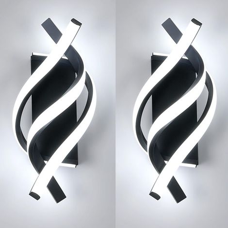 (Noir)Applique murale LED incurvée en spirale 18 W, applique murale d'intérieur en métal,pour le salon, lumière blanche froide 6 500 K (2 pièces) (1/5)
