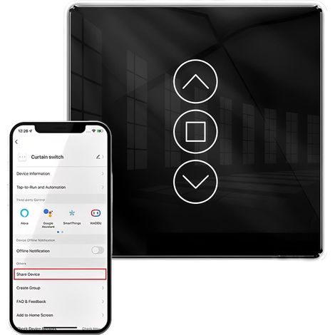 Minuterie intelligente pour volet roulant avec fonction pourcentage : interrupteur tactile arc 2,5D Smart Wifi, interrupteur de volet roulant Alexa/Google Commande vocale Nécessite un (1/5)