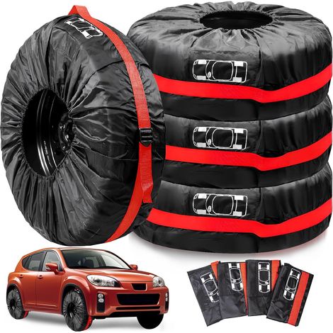 Lot de 4 Housses de Pneus pour Voiture, Sacs à Pneu pour Pneu de 18 à 22 Pouces, Imperméable Anti-poussière Housses de Protection de Roue de Voiture Diamètre 80 cm avec Poignée (1/5)