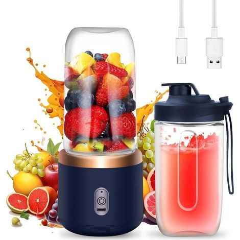 Mini Mixeu Potable, 400 ml Mélangeu Potable Smoothie Make echageable USB Blende Smoothie Potable avec 6 lames Potable Juice Blende pou Cuisine Bueau Voyage Spot (Bleu) (1/5)