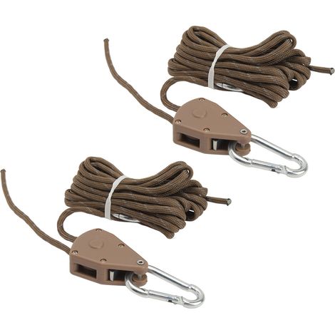 2 Cordes de Tente 4m avec Poulie - Règles de Vent Ajustables pour Tente de Camping, Installation Rapide, Couleur Kaki (1/5)