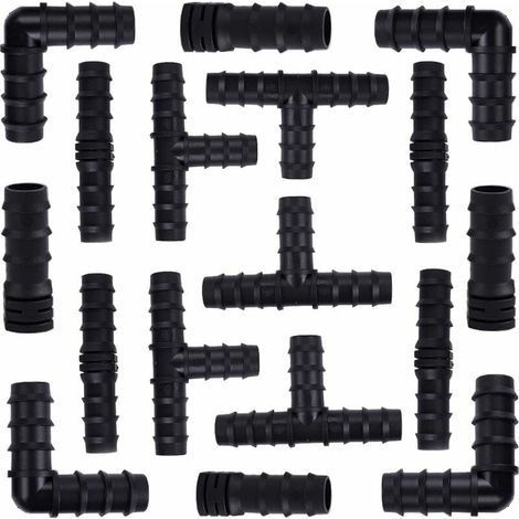 40-teiliges automatisches Bewässerungsset, 16 mm, 10 T-Stücke, 10 Kupplungen, 10 Winkel und 10 Endkappen, Schlauchverbinder mit Widerhaken, für Gartenschläuche (1/5)