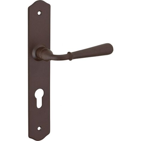 Poignée de porte d'entrée à cylindre – Acier rouillé – Entr'axe 195mm – Plaques en acier – Béquilles en alliage fondu (1/4)