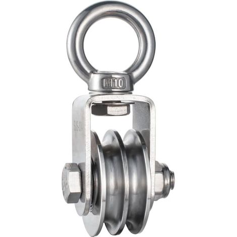 Edelstahl Doppelrolle mit Kugellager - 1100 lb Tragkraft für Flaschenzug und Hebesysteme - Drehbare Umlenkrolle mit Seilführung (1 Stück)