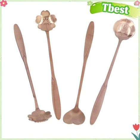 Cuillère - TBEST - Pelle du désert - 4 pièces - Fleur en forme de cœur - Acier inoxydable - Rose (1/5)