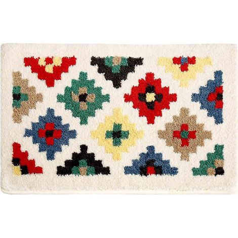 Tapis de bain antidérapant noir et blanc en microfibre douce et moelleuse, absorbant et lavable, pour baignoire et douche, 40 x 60 cm, Qcfg (1/5)