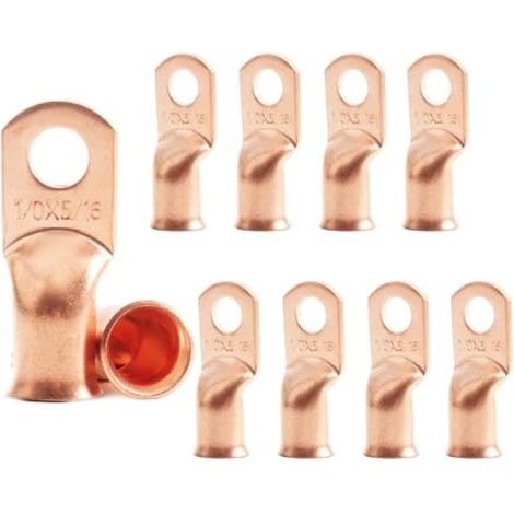 Cosses annulaires robustes Irovami pour batteries, 1/0 AWG, 5/16 pouce, cosse en cuivre, connecteur tubulaire, plaquées or, lot de 10 (1/5)