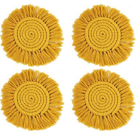 Sous-verre - En Coton Bio Tissé À La Main - Pour Protection Table Bois - Style Boho Minimaliste - Lot De 4 (1/5)