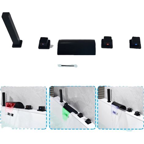 Ensemble de robinet de salle de bain, affichage de température LED, 2 options de sortie d'eau, laiton durable et alliage de zinc, hauteur de 6,5 pouces, largeur de 2,5 pouces (1/5)